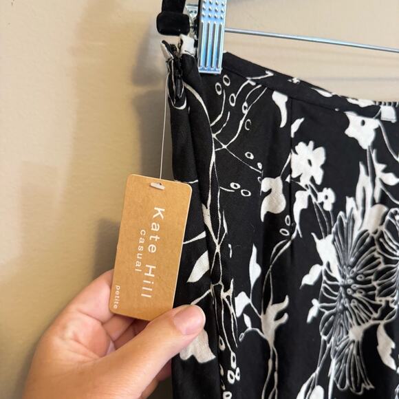 Kate Hill Dark Floral Linen Midi Skirt Black 6P NWT - Picture 4 of 6